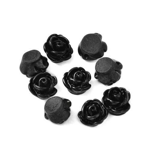 Sparkeads 50pcs 9x7mm Black Rose Beads for Rosary Necklaces Resin Flower Beads Drilled Rose Flower Embellishments for Buddha Mala Jewelry Making Bracelets Earrings Crafts Bead Hole: 1mm