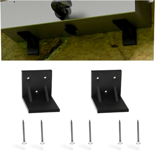 LONGRUNNEW Heavy Duty Shelf Brackets, Waterfall Support Brackets, 90° Triangle Angle Brackets for Waterfall Spillway, Floating Shelf L Brackets, Stainless Steel Brackets - Black, 2 Pack & 6 Screws