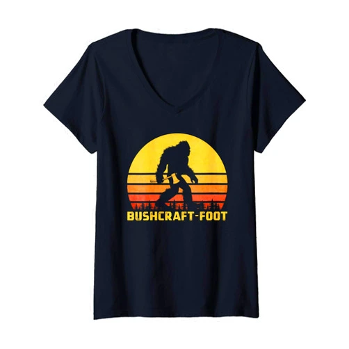 Bushcrafter Bigfoot Gift Apparel Womens Vintage Bigfoot Bushcraft Crytpid Sasquatch Bushcrafting V-Neck T-Shirt