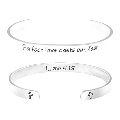 JoycuFF Women Bangle Bracelet Cuffs Open White Inspirational Girls Jewelry Engraved Encourage Mantra