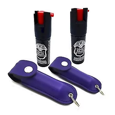 POLICE MAGNUM Mini Pepper Spray Holsters for Self Defense- Max Heat Strength OC Spray- 2 Pack 1/2 Ounce Holster Keychains Purple