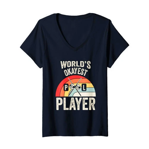World's Okayest Humor Pool Billiards Player Retro Womens World's Okayest Pool Player Vintage Billiard Fun V-Neck T-Shirt