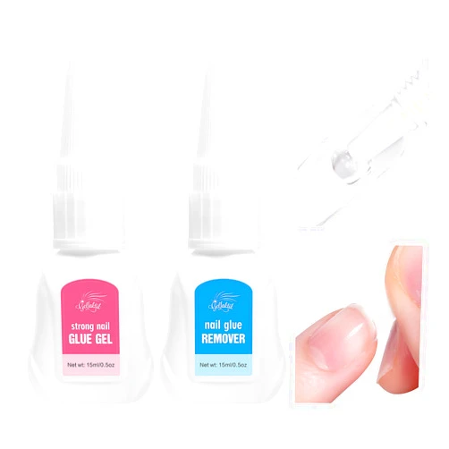 GELLAKTIK Newly Upgraded Quick Drying 15g Super Strong Nail Glue Gel with 15ml Nail Glue Remover for Press On Nails Tips No Need for UV Lamp - Long Lasting Over 30 Days，Dropper-Type Easily Remove Nail
