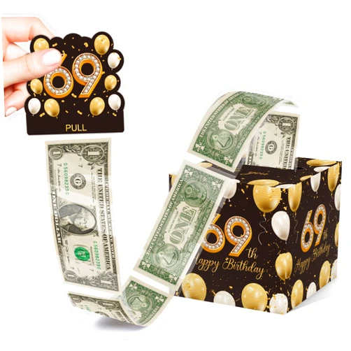 Azbuk 69th Birthday Gifts for Women Men, 69th Birthday Surprise Gift Box, Happy Birthday Money Gift Boxes for Cash, 69th Birthday Party Decorations Supplies（with 35PCS Bags）