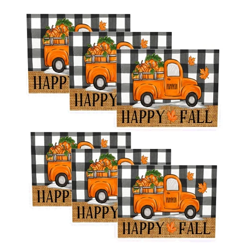ONFAON Fall Decorations for Home, Fall Placemats Set of 6,Buffalo Plaid Autumn Pumpkins Truck Table Dinner Mats for Autumn Farmhouse Home Kitchen Decor, 12 x 18 Inch CZD06