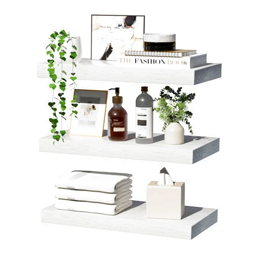 Proarea Floating Shelves for Wall Storage, Wall Mounted Rustic Wood Shelves, Modern Hanging Shelves, Display Shelf Organizer for Bathroom, Bedroom, Living Room, Kitchen, Room Décor 16 inch Set of 3, White