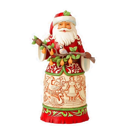 Enesco Jim Shore Heartwood Creek Worldwide Event Twelve Days of Christmas Santa Holding Pear Tree Branch Figurine, 9.33 Inch, Multicolor