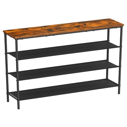 VASAGLE Shoe Rack, 4 Tier Shoe Storage Rack for 15-18 Pairs of Shoes, Shoe Organizer for Entryway, with 3 Fabric Shelves and Wooden Top, Steel Frame, Industrial, Rustic Brown and Black ULBS135B01