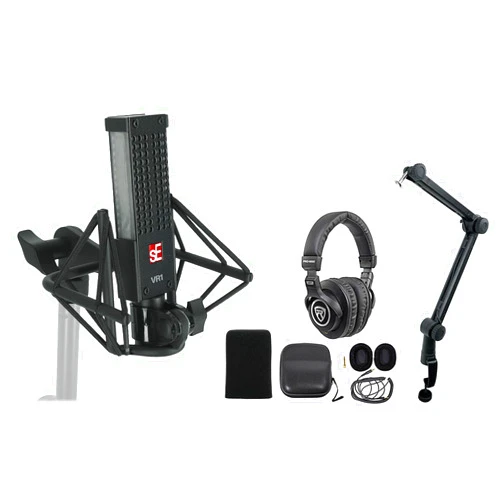 Audiosavings SE Electronics VR1 Bundle: Passive Ribbon Microphone Voodoo with Gold-Plated XLR, WS12 External Windscreen, Studio Headphones, RG30 Boom Arm Stand, 4-Items