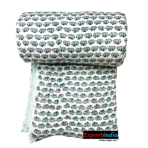 Generic Exportindia Indian Hand Block Floral Print Handmade Light Weight in Side Doctor Cotton Queen Size Reversible Razai Quilt Throw Ethnic Coverlet Blanket (King/Queen Size 90x108 Inch)