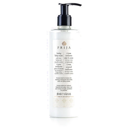 Prija Toning Body Cream with Green Walnuts and Centella Asiatica (12.84 fl oz) - Elasticizing and Moisturizing - Vegan Friendly - Dermatologically Tested - Made with 100% Recycled Bottle