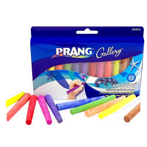 Prang Gallery Ambrite Paper Chalk, Colored Chalk for Use on Wet or Dry Paper, Tapered, Assorted Colors, (53012), Multicolored, 12 Count (Pack of 1)