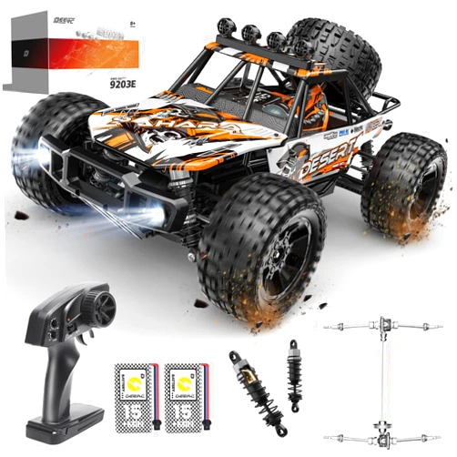 DEERC 1:10 Scale RC Monster Truck for Adults & Boys, 48KM/H Speed 4X4 Hobby RC Car with Lights, 2 Rechargeable Batteries, 2.4 GHz All Terrain Remote Control Car Toys for 30mins Fun