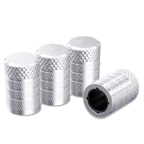 CKAuto Tire Valve Stem Caps, Silver, 4 pcs/Pack, Anodized Aluminum Tire Valve Cap Set, Corrosion Resistant, Universal Stem Covers for Cars Trucks Motorcycles SUVs and Bikes