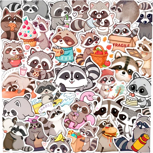 BulbaCraft 100Pcs Raccoon Stickers for Water Bottle, Laptop - Raccoon Gifts & Party Supplies - Gift for Women & Men