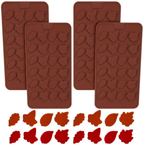 Patelai 4 Pieces 3D Fall Silicone Molds Thanksgiving Maple Leaf Shape Mini Candy Leaves Mold Decoration for Thanksgiving Fall Harvest Making Candy Muffins DIY Leaf Chocolates Cake Soap Candle