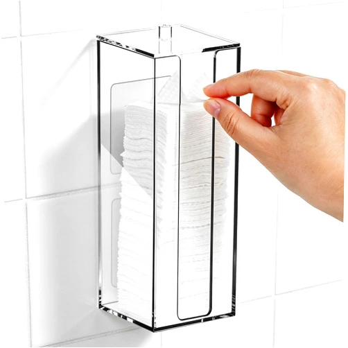 IWNTWY Cotton Pad Holder, Wall Mounted Cotton Rounds Holder Dispenser, Compact Bathroom Makeup Organizers Containers with Lid, Clear Acrylic