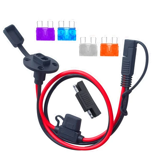 AYECEHI 10AWG SAE Power Socket Sidewall Port to SAE Extension Cable, 2 Pin SAE to SAE Weatherproof Quick Connect Plug, with Protection Fuse for Safety, Compatible for Solar Generator- 2FT/60CM