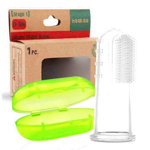 haakaa Silicone Baby Finger Toothbrush Set, Baby’s First Toothbrush with Case, Soft Bristle Toothbrush for Infant Oral Care, 3 Months +
