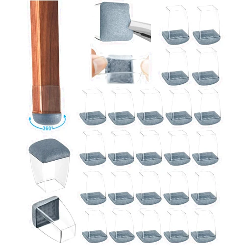 Kewhunt 24 Pcs Extra Small Chair Leg Floor Protectors - Square Felt Furniture Pads Furniture Sliders for Hardwood Floors, Clear Thickened Silicone Furniture Caps Protects Moves -360° Felt Wrapped