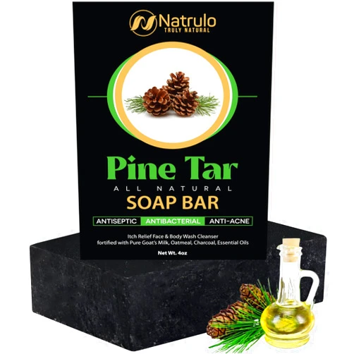 Natrulo All Natural Pine Tar Soap Bar 4oz – Cleansing Anti Acne Eczema Psoriasis Itch Relief Pine Tar Face & Body Wash Cleanser – Pure Goat’s Milk Soap with Oatmeal, Charcoal, Essential Oils Made in USA