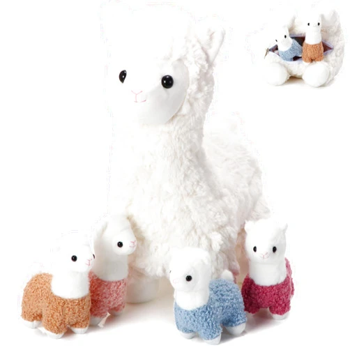 Lenwen 5 Pcs Adorable Llama Plush Set 14 Inch Mommy Alpaca Stuffed Animal with 4 Cute Plush Babies in Her Belly Soft Cuddly Llama Plushie for Toddler Boy Girl Sleeping Birthday Gift Xmas Party Favors