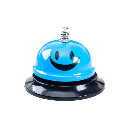 Asian Home Blue Smiley Call Bell, 3.35 Inch Diameter, Metal, Desk Service Bell for Hotels, Schools, Restaurants, Hospitals, Customer Service