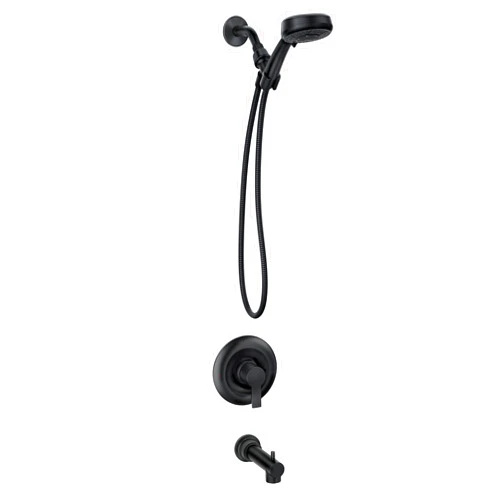 Moen Meena Matte Black Single Handle Modern Shower Faucet with Handshower and Tub Spout for Bathtub (Valve Included), 82618BL