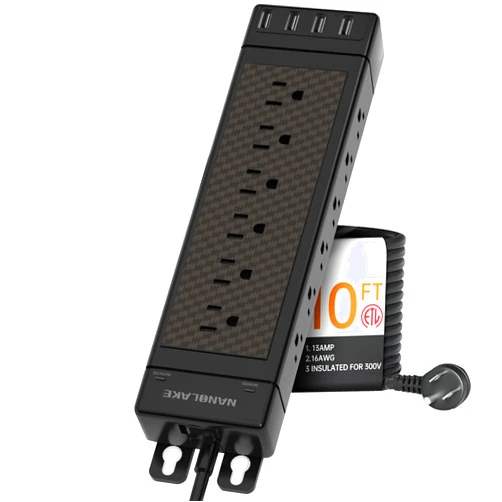 NANOLAKE Heavy Duty Surge Protector Power Strip with High Joules (4800J),10 Ft long Extension Cord,18AC outlets,4 USB Ports,1875W 15A, Mountable, for Factory Home Office Dorm Black