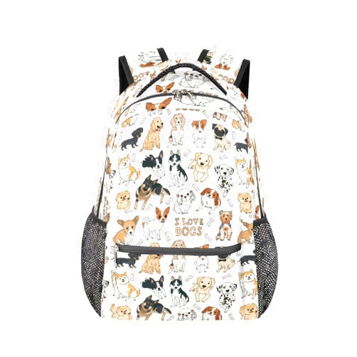 Bardic Dog Print Animal Primary Teens Student Backpack School Bookbag for Kids Boys Girl, Cute Doodle Puppy Backpacks Book Tablet Laptop Bag Travel Hiking Camping Daypack,mochilas para niños Age 5-10