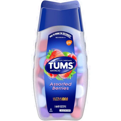 Tums Ultra Strength 1000,Antacid Chewable Tablets, Assorted Berries, 160-Count Bottle