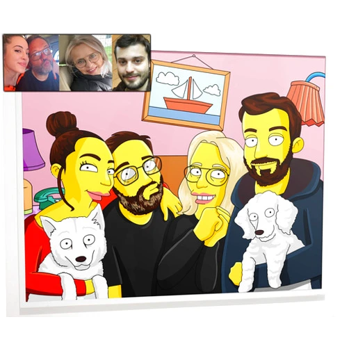 IToonify Personalized Hand-Drawn Cartoon Character Portrait of Yourself by iToonify - Customize Your Style with Various Backgrounds and Printing Options. Custom Yellow Cartoon Family Portrait
