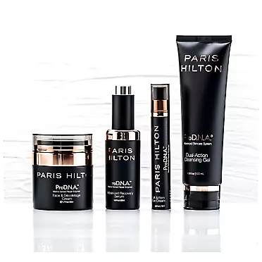 Paris Hilton Skincare Healthy Skin Essentials Set: ProDNA Dual-Action Cleansing Gel, Advanced Recovery Serum, Face & Décolletage Cream and Lift & Firm Eye Cream