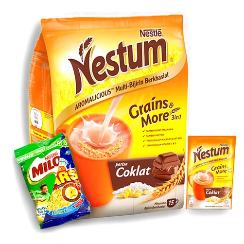 Nestle Nestum Nestum All Family 3-in-1 Instant Cereal Milk Drink and 1-Pack Nestle Cereal Snack Bundle (Milo or Koko Krunch or Honey Star, 30 g) - Low Fat Milk Cereal Made with Wholemeal Wheat, Rice & Corn Grits, Fortified with Vitamins (Chocolate, 15 Sachets)