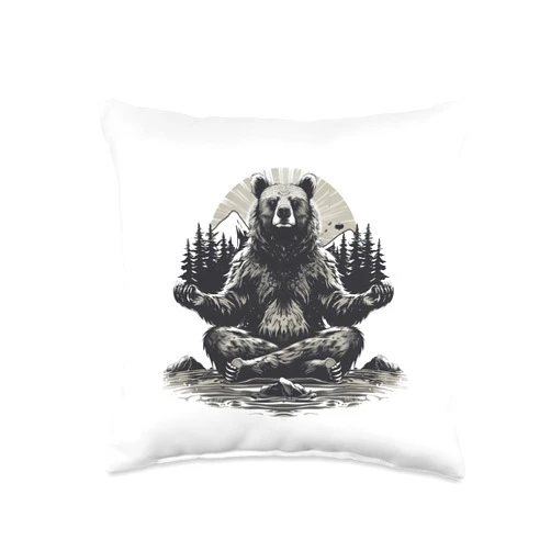 Spiritual Buddha Mediation Meditation Bear Zen Buddha Buddhist Spiritual Meditate Yoga Throw Pillow