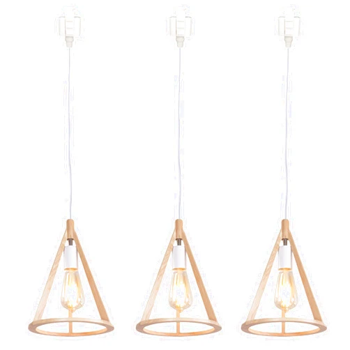 SKIVTGLAMP Dimmable Pendant Light H-Type Mini Sized Track Mount Pendant Lights for Beach Cottage Customizable Fabrics Cone Shape Wooden Lampshade Compatible with 3-Wire-1 Circuit Track System