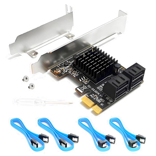 Ziyituod PCIe SATA Card 4 Ports with 4 SATA Cables, SATA 3.0 Controller Expansion Card with Low Profile Bracket, PCI-E X1 3.0 Gen3 (6Gbps) Boot as System Disk, Non Raid, Support 4 SATA 3.0 Devices