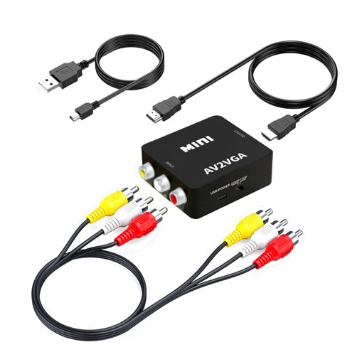 Sutvor RCA to HDMI Converter, AV to HDMI Adapter, 1080P Mini RCA Composite CVBS AV to HDMI Video Audio Converter Adapter Supports PAL/NTSC for PC/Xbox /PS4 /TV/STB/VHS/VCR- with RCA and HDMI Cable