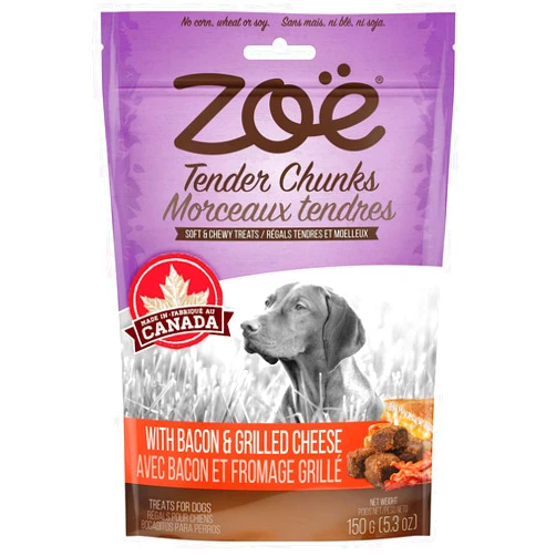 Zoe Tender Chunks for Dogs, All Natural Dog Treats, Grain-Free, Cheese and Bacon Recipe, 5.3 oz., 92043