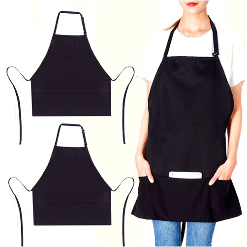 Jubatus 2 Pack 3 Pockets Adjustable Bib Apron Chef Kitchen Cooking Aprons for Women Men, Black