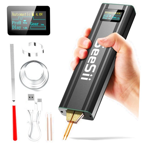 Seesii Battery Spot Welder with 5.0Ah Battery: Upgraded Handheld Mini Portable Spot Welder for 18650 Battery, Welding Nickel Sheets 0.1-0.2mm, Iron,Stainless Steel Sheets, 80 Gear,Auto and Manual Mode