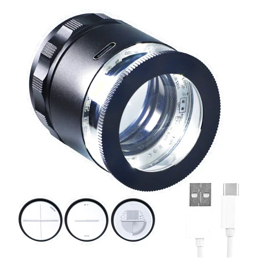 Landtek 10X Rechargeable Jewelers Loupe with LED Lights and 3 Reticle Scales, 25 mm Field of View, Adjustable Focal Length Loupe Magnifier Jewelry Magnifying Glass for Gems, Coins, Watch, Stamps, Plants