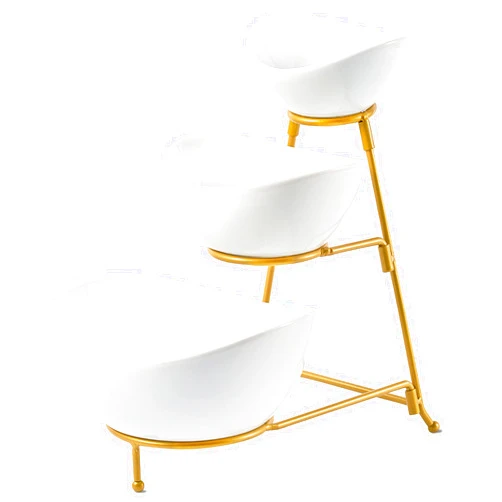 LYEOBOH 3 Tier Serving Bowls Set Tiered Serving Stand, Porcelain Oval Bowls with Collapsible Metal Stand for Entertaining, Party, Dessert Display, Candy, Chip and Dip (Gold)