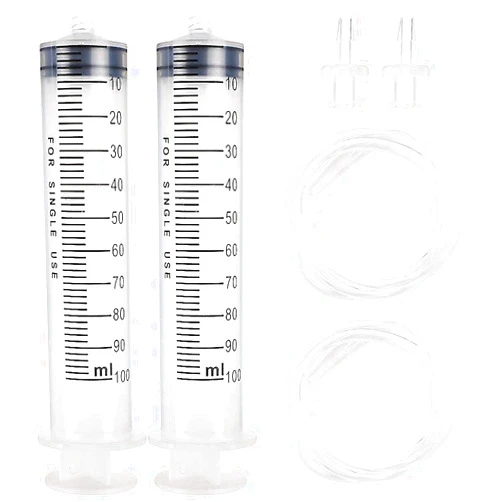 DEPEPE 2pcs 100ml Large Plastic Syringe with 2pcs 47in Handy Plastic Tubing and Luer Connections for Scientific Labs, Measuring, Watering, Refilling, Filtration, Feeding