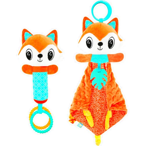 GKDOMS Baby Carseat & Stroller Toy, Security Blanket and Rattle Set: Fox Loveys and Baby Handshake Toy, Newborn Stuffed Hanging Animal Plush, Baby Shower Thank You Gifts for Baby Boys and Girls