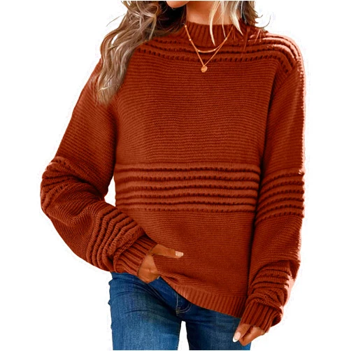 KIRUNDO Womens Sweaters 2024 Fall Long Sleeve Crew Neck Crochet Pit Striped Oversized Casual Chunky Ribbed Knit Pullover