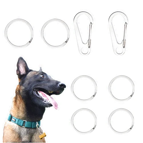 Wallwow Dog Tag Clips 304 Stainless Steel Pet ID Tag Holder for Dog Cat Collars and Harnesses(8pcs), Silver 04