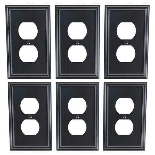 Treewell 6-Pack Single Duplex Outlet Cover Plate, Decorative Black Switch Plates and Outlet Covers, Metal Wall Plates for Electrical Outlets, 1 Gang Receptacle Cover, Corrosion Resistant