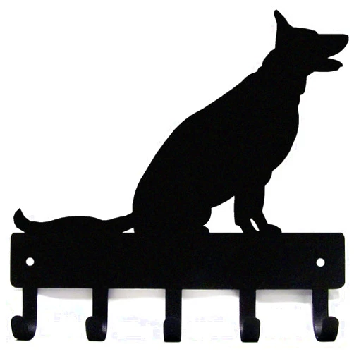 The Metal Peddler German Shepherd Sitting - Key Holder for Wall - Small 6 inch Wide with 5 Hooks - Made in USA