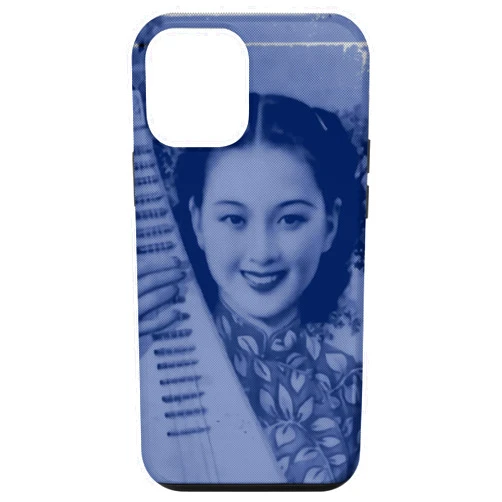 Blacklinesw9 Monochrome Blue Retro Chinese Girl with liuqin Case for iPhone 12 mini